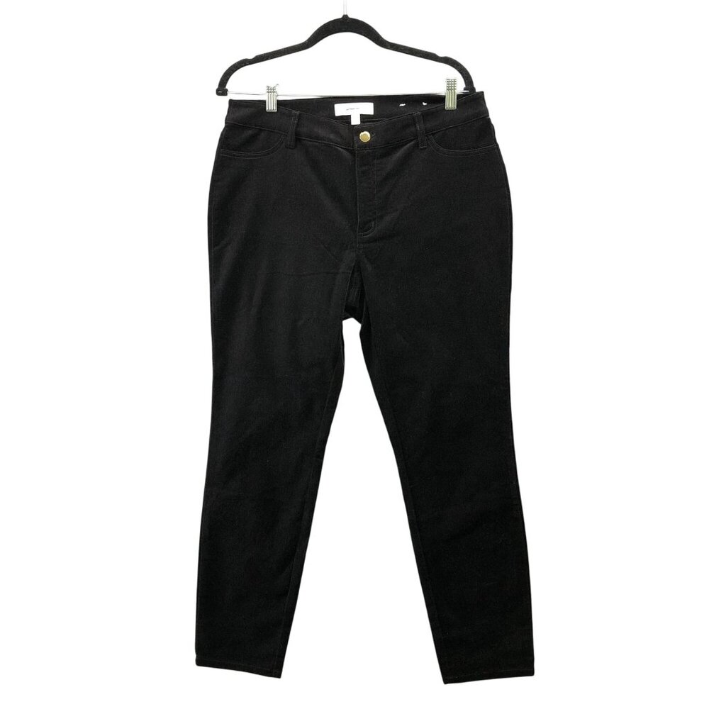 Ellen Tracy Velvet Pants Womens 8 Black Skinny Jeans Mid Rise Stretch Slim